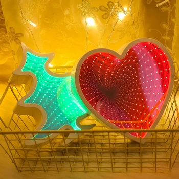 3D LED Meilė Širdies Veidrodis Lempos Tunelio Naktį Šviesos Dekoratyvinis Patalpų, Namų, Miegamojo Vaikas Mergina, Dovanos Valentino Dieną Ornamentu Lempos
