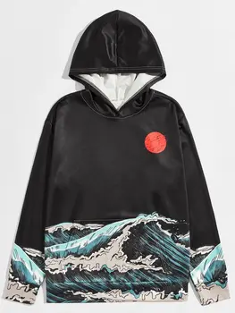 3D skaitmeninė spauda hoodie streetwear porą žiemos paltai mados prarasti jūros mėnulis tapybos Japonijos gobtuvu palaidinukė vyriški