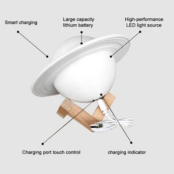 3D Spausdinimo Saturnas Lempa USB Lentelė Šviesos Rutulys, Rutulio Formos naktinė lempa Su Nuotolinio valdymo pultelis Miegamasis LED Šviesos Naktį