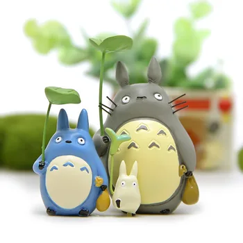 3Pcs/set Animacinių filmų Hayao Miyazaki Mano Kaimynas Totoro Su Lapų Skėtis Lėlės PVC Veiksmų Skaičius, Modelis Žaislai Vaikams Dovanų Kolekcija