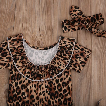 3PCS Vasaros Šalis Mada Kūdikiams, Kūdikių Mergaitės, trumpomis Rankovėmis Megztinis Leopard Print T-Shirt Viršūnes Džinsinio Šortai Su Diržu Lankelis