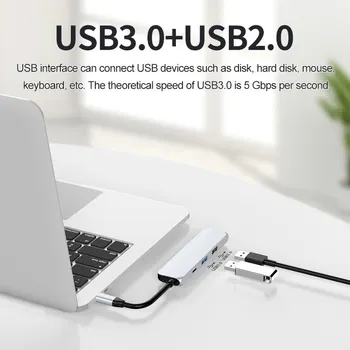 4-in-1 USB C-HDMI Adapterio Tipas-C 4K HDMI, USB 3.0 USB 2.0 Hub Docking Station Su PD Įkrovimo lizdas 