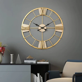 40cm Šiaurės Metalo romėnišką Sieniniai Laikrodžiai Retro Geležies Meno Aukso Didelės Kabinti Ornamentu Namų Puošybai Sieninis Laikrodis 2021 Naujas