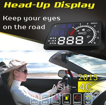 4C Automobilių OBDII HUD OBD2 Auto Head Up Display KM/H, MPH greičio viršijimo Įspėjimo prekinis, galinis Stiklo Projektorius Transporto priemonės Įtampos Signalą HUD Automobilį