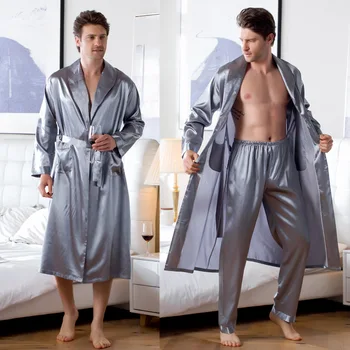 4colors Vyrų Sprogimo modeliai šilko chalatai, namų rūbai ledo šilko pižama 2vnt komplektas