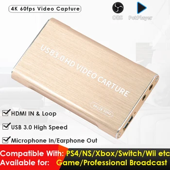 4K 2K HDMI su USB3.0 Video Capture Card W/HDMI Loopout Suderinama su PS4, Nintendo Jungiklis, Xbox Vieną ir kt. Žaidimų Transliavimo