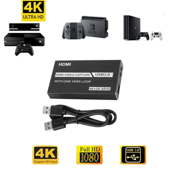 4K HDMI Žaidimo Video Capture Card 1080P Grabber Dongle Grafika Kortelės OBS Užfiksuoti Žaidimas Live Transliacijos Transliacijos Su USB 3.0
