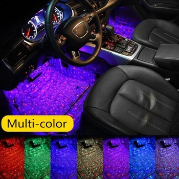 4pcs 12V Automobilio Salono Šviesos RGB LED Juostelės Balso Valdiklis /Nuotolinis Valdymas USB Atmosfera, Spalvinga Žiburiai Automobilio Apdaila