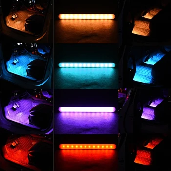 4pcs 12V Automobilio Salono Šviesos RGB LED Juostelės Balso Valdiklis /Nuotolinis Valdymas USB Atmosfera, Spalvinga Žiburiai Automobilio Apdaila