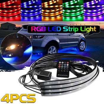 4pcs/Set Automobilių RGB LED Dinaminis Kaladėlė Šviesiai Pagal LED Juostelės Žibintai, Vamzdžių Underbody Sistema Neon Važiuoklės Šviesos Rinkinys Su Nuotolinio