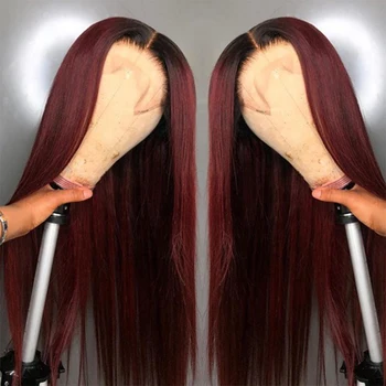 4x4 Nėrinių Uždarymo Perukas Žmogaus Plaukų Black Moterys Trumpas Bob Nėrinių Priekinės Brazilijos Kaulų Tiesūs Plaukai, Raudonos 99J Ombre Bordo Perukai