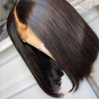 4x4 uždarymo perukas Tiesiai šveicarijos Nėriniai priekiniai Žmogaus Plaukų Perukai už juodaodžių moterų Brazilijos glueless trumpas afro bob Prieš Nupeštos remy