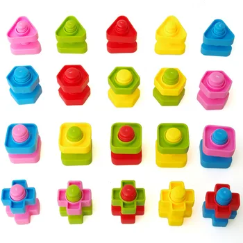 5 Poros Varžtų blokai plastiko įterpti blokus, riešutų forma žaislai vaikams Švietimo Žaislai, modeliai
