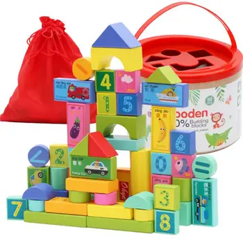 50 Vienetų Pakavimo Aplinkos Apsaugos Dažai, Vaikams, Mediniai Blokai Žaislas Aukštos Kokybės Medinių Blokų Žaislas