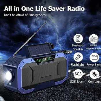 5000mAh Pagalbos Ranką-cranked Radijas su LED Ekranas, SOS Signalas Mobiliųjų Telefonų Kroviklį AM FM Vandeniui Oras, Saulės Radijas Karšto
