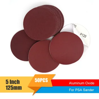 50PCS 5 Colių 125MM Aliuminio Oksido PSA Raudona Lipnia švitriniu popieriumi Šlifavimo Diskai 60 iki 2000 Kruopos