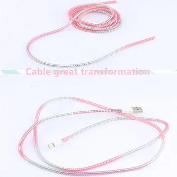 50pcs/daug Apkalos Blizgančiais 1,5 M TPU spiralės USB Įkrovimo kabelis laido saugiklis kabelis vijurkas kabelių Apsauga, skirta 