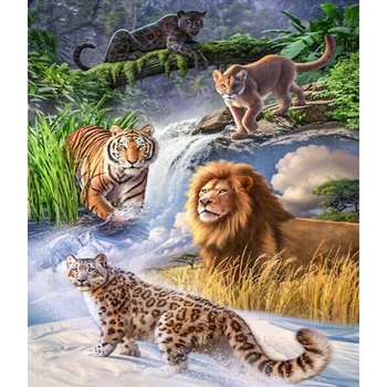 5D Diamond Tapybos kvadratiniu/apvalus Gyvūnų Liūtas,tigras,leopardas,katė,Mozaikos 