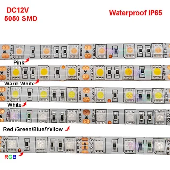 5m 5050 SMD Led šviesos Juostelės juosta 60led/m DC12V RGB/Balta/Šiltai balta/Raudona/Žalia/Mėlyna/Geltona Led Juostos Juostos Lempos Diodų Lankstus