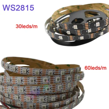 5m/daug WS2815 pikselių led šviesos juostelės;DC12V 30/60 taškų/led/m;IP30/IP65/IP67;Adresuojamo Dual-signalas Smart led juostos juostos