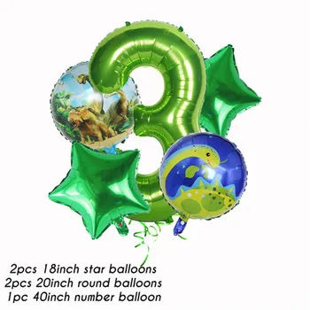 5vnt 40inch Žalia Numeris Folija Balionas Dinozaurų Gyvūnų Ballon Dino Tema 1 2 3 4 5 6 metų Gimtadienį Džiunglių Šalis Dekoro Globos