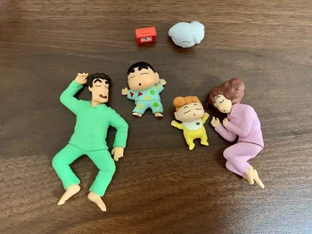 5vnt/daug Gražių Japonijos Anime Crayon Shin-chan Taurės Kraštas Nohara Šeimos Miego PVC Veiksmų Skaičius, Modelis Lėlės, Žaislai Vaikams Dovanos