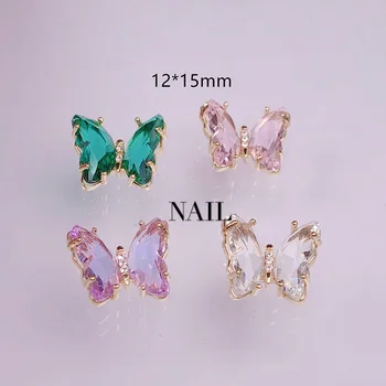 5vnt-Japonų stiliaus nagų dailės papuošalai ledas skaidrus kristalas drugelis cirkonis nagų dekoravimo pasakų nail art butterfly ornamentu