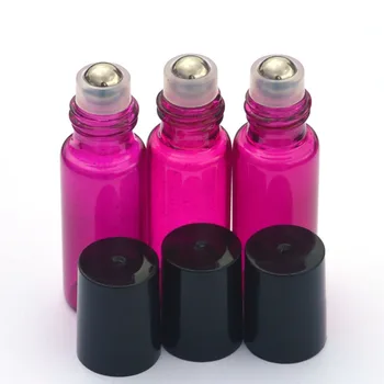 5vnt Mini Kvepalų Mėginys Roll Stiklo Butelis Daugkartiniai Rožių eterinis Aliejus Voleliu ant 5ml Buteliukas Su Juodo Plastiko Dangtelis