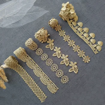 5Yard Afrikos Aukso Išsiuvinėti aukso pynė nėriniai apdailos juostelės Apdaila amatų siūti Vestuvių Aplikacijos 