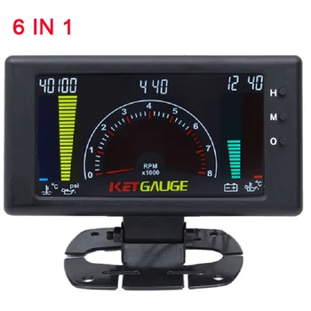 6 In 1 LCD Automobilinis Skaitmeninis Daviklis Alyvos Slėgio Įtampos Vandens Temperatūros, Tepalo Temperatūros Matuoklis Tachometras RPM 8-18V Sunkvežimis