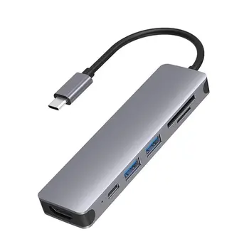 6 in1 USB Tipo C Hub Adapteris su 4K HDMI suderinamus Multiport Kortelių Skaitytuvas USB3.0 TF PD SD Reader For PC Kompiuterių Priedai