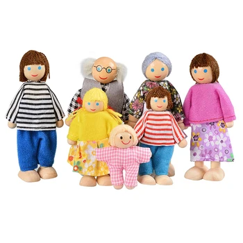 6 Žmonių Laiminga Lėlių Šeima Spalvotų Lėlių Miniatiūrinės medinės lėlės, žaislai vaikams