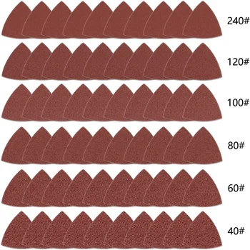 60Pcs Trikampio Kablys ir Kilpa Multitool švitriniu popieriumi Medžio Šlifavimo Tinka 3-1/8 Colių Virpesių Multi Įrankis Šlifavimo Padas