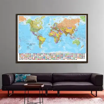 60x80cm Pasaulio Politinės Fizinis Žemėlapis Sulankstomas Jokio blukimo Pasaulio Žemėlapį Su Nacionalinėmis Vėliavomis, Kultūros Ir Kelionės