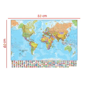 60x80cm Pasaulio Politinės Fizinis Žemėlapis Sulankstomas Jokio blukimo Pasaulio Žemėlapį Su Nacionalinėmis Vėliavomis, Kultūros Ir Kelionės