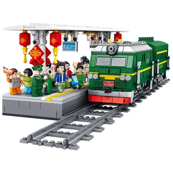 610008 Miesto senovinis Traukinio Vėžės geležinkelio Bėgiai nustato Modelį, statyba Blokai Rinkiniai Plytų Vaikas Žaislai Vaikams Kalėdų Dovana