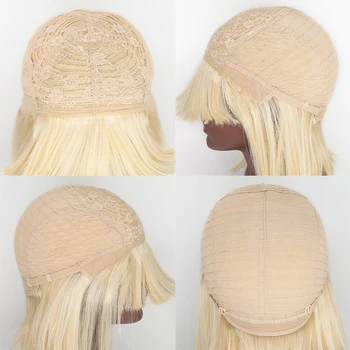 #613 Blond Perukas Tiesiai Trumpas Bob Perukai Su Kirpčiukais Žmogaus Plaukų Perukai Už Juodaodžių Moterų Remy Plaukų Pilna Mašina Perukai Natūralių Spalvų