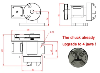 65mm 3 žandikaulio chuck 4 sukimo Ašis 54MM Centro aukštis tailstock mini cnc maršrutizatorius mašinos, lazerinis graviravimas mašina