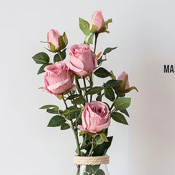 69cm Ilgai Filialas Europos Aukštos Kokybės Dirbtinės Gėlės Rožės 2 Vadovai Šilko Namų Dekoro 