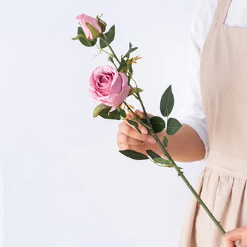 69cm Ilgai Filialas Europos Aukštos Kokybės Dirbtinės Gėlės Rožės 2 Vadovai Šilko Namų Dekoro 