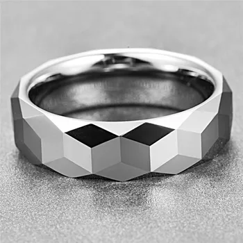 6MM Sidabro Spalvos Poliravimo 3D Geometrijos Trikampis Volframo Plieno Žiedas Vyrams Cool Punk Jubiliejų Dalyvavimas Vyrų Dovana, Papuošalai