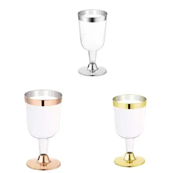 6PCS 180ML Vienkartinės Vyno taurė Aukso Pusėje Goblet Plastiko Šampanas Fleitos Vestuvių, Gimtadienio Prekių Šampano taurių
