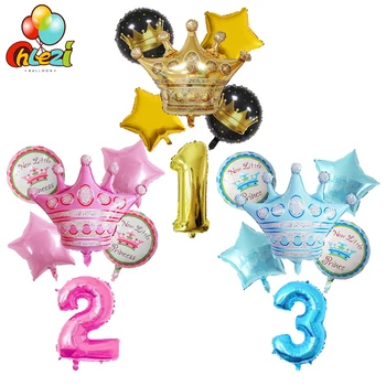 6pcs Aukso rožinė mėlyna karūna balionai 32inch Skaičius Folija balionas Gimtadienio apdailos Vaikams baby shower Star Helio Ballon