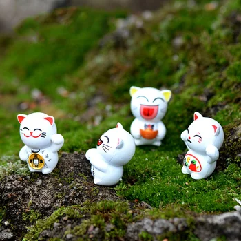 6pcs Balta Pasisekė Katė miniatiūrinės Statulėlės Japonijoje Anime Modelių namų sodo gyvūnų apdailos priedai pasakų amatų Bonsai žaislas
