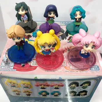 6pcs/set Anime 20-metį Sailor Moon Luna Usagi Tsukino Ami Mizuno Tenoh Haruka Animacinių filmų Q Versija Modelį PVC Veiksmų Pav.