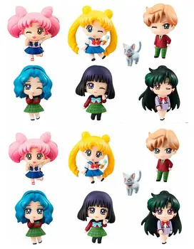 6pcs/set Anime 20-metį Sailor Moon Luna Usagi Tsukino Ami Mizuno Tenoh Haruka Animacinių filmų Q Versija Modelį PVC Veiksmų Pav.