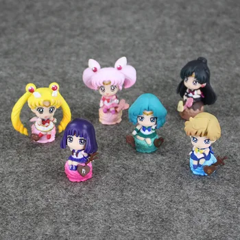 6Pcs/Set Anime Sailor Moon Veiksmų Skaičius, Žaislų Mažas Panele Sailor Mercury Marsas, Jupiteris Venera Uranas Neptūnas, Saturnas PVC Lėlės Modelio