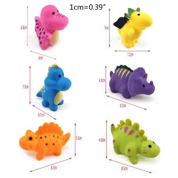 6Pcs/set Kūdikių Vonia Dinozaurų Žaislai Spalva Animacinių filmų Vonios kambarys, Plūduriuojantis Gyvulių Įdomus Išspausti skambus Plaukiojančias Vonios Žaislų Rinkinys