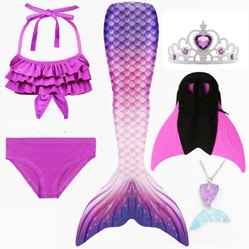 6PCS/Set Stilių Undinėlės Uodega maudymosi kostiumėlį, Vaikų Mergaičių Vasaros Atostogų Suknelė Cosplay Plaukimo Maudymosi Kostiumą Mergaičių Plaukimo