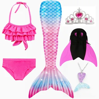6PCS/Set Stilių Undinėlės Uodega maudymosi kostiumėlį, Vaikų Mergaičių Vasaros Atostogų Suknelė Cosplay Plaukimo Maudymosi Kostiumą Mergaičių Plaukimo